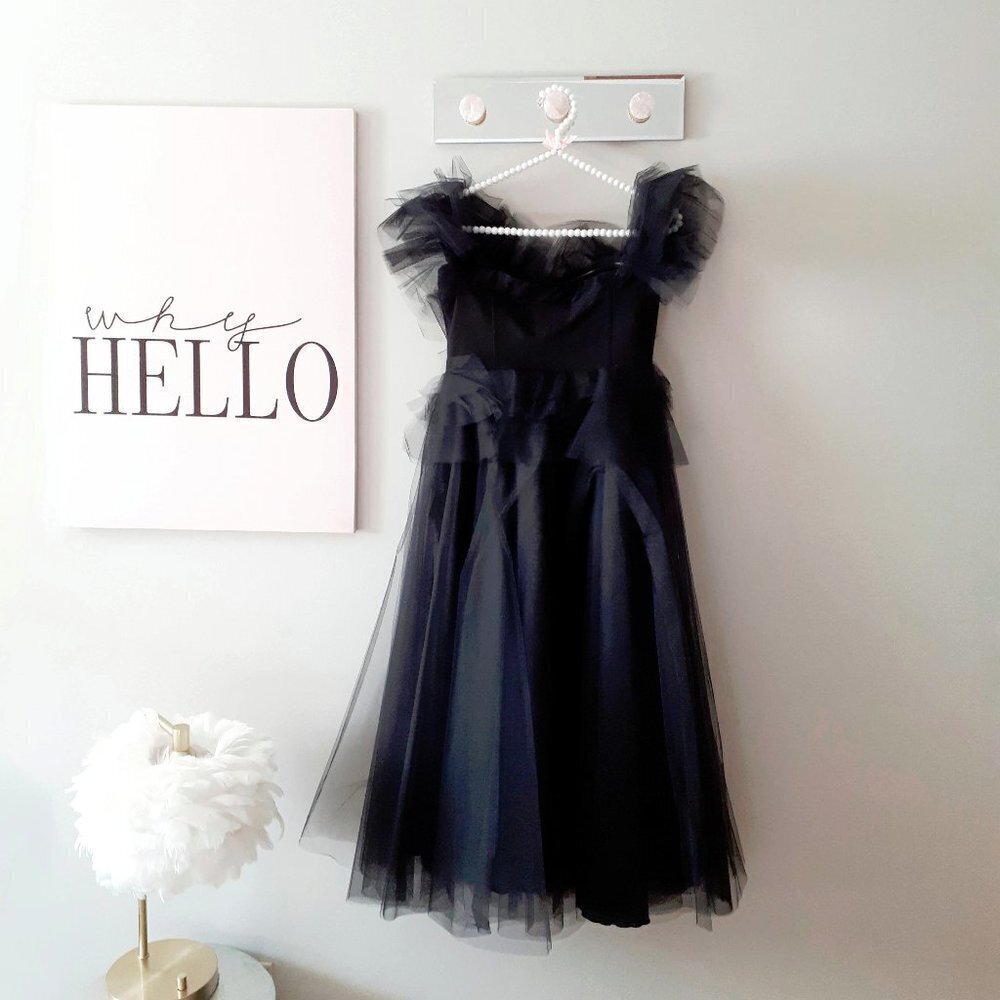 NWOT Imperial Maska Mode black tulle organza tiered ruffle long holiday dress, M - Picture 9 of 15